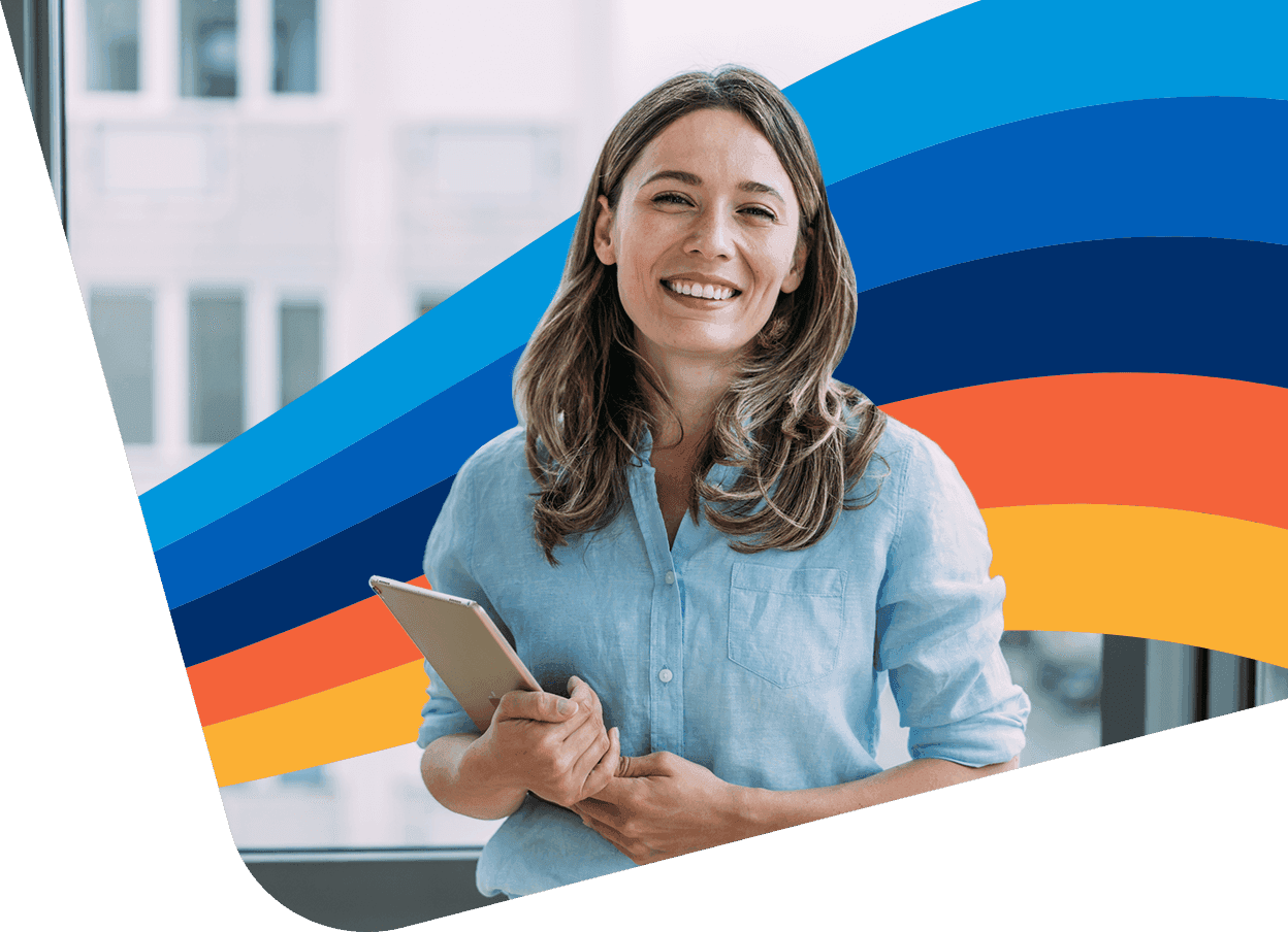 Person smiling holding tablet while optimizing their AP, purchase, and procure-to-pay workflows